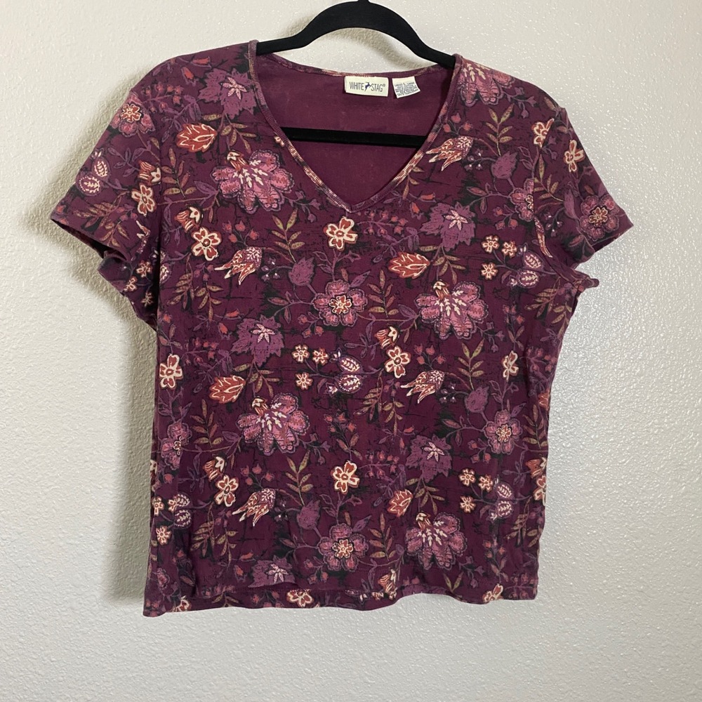 Whimsigoth‎ T-Shirt Large Burgundy Dark Feminine Floral 100% Cotton Fairy Grunge